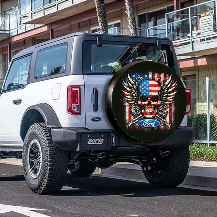 American Flag Skull Spare Tire Cover For Ford Bronco