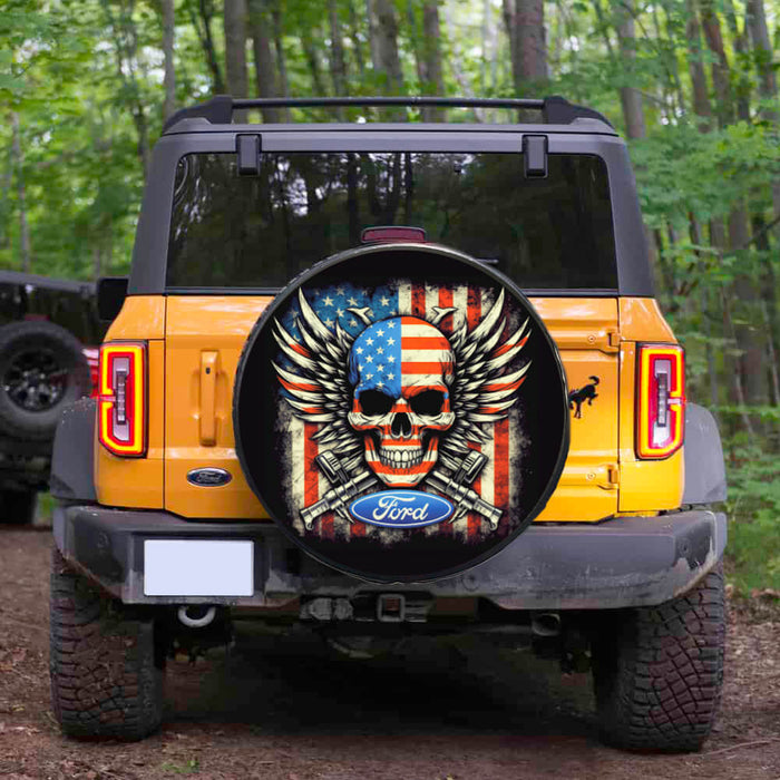 American Flag Skull Spare Tire Cover For Ford Bronco