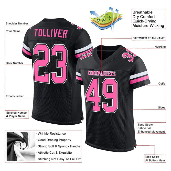 Custom Black Pink-White Football Jersey
