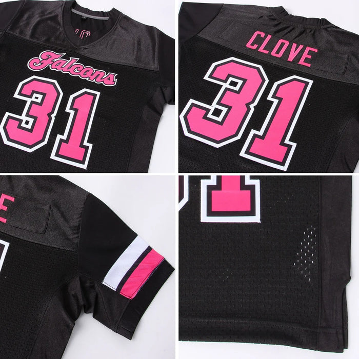 Custom Black Pink-White Football Jersey